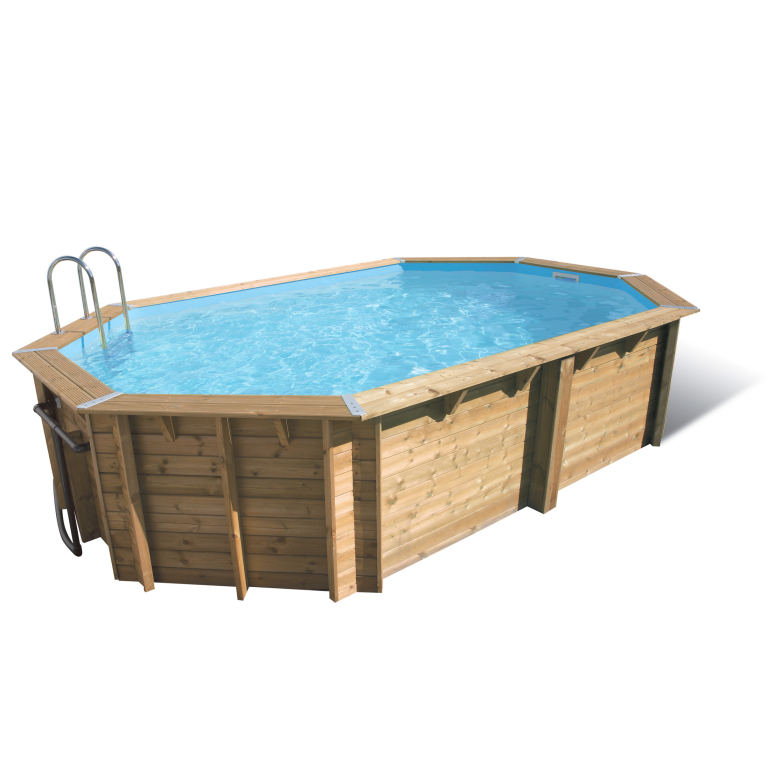 Piscine en bois octogonale allongée CANNELLE 535 x 335 cm - H 117 cm - SUNBAY