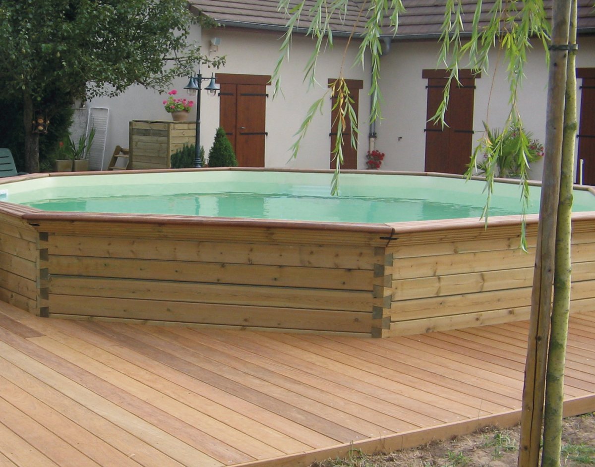 Piscine en bois octogonale OCTOO Ø 500 - H 120 cm - GARDIPOOL - Liner bleu - Margelles pin – Image 2