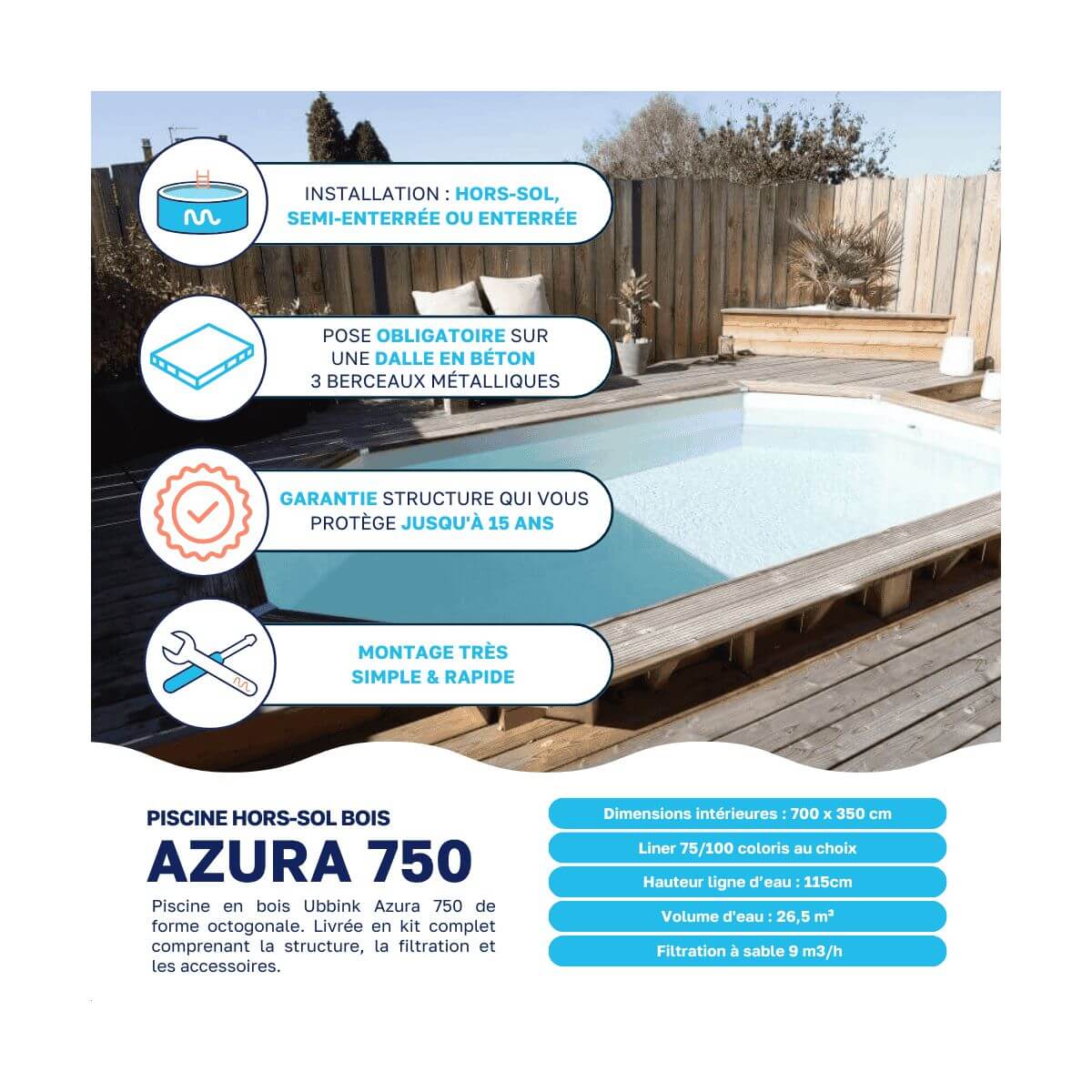 Piscine en bois Azura - 400 x 750 x H 130 cm – Image 2