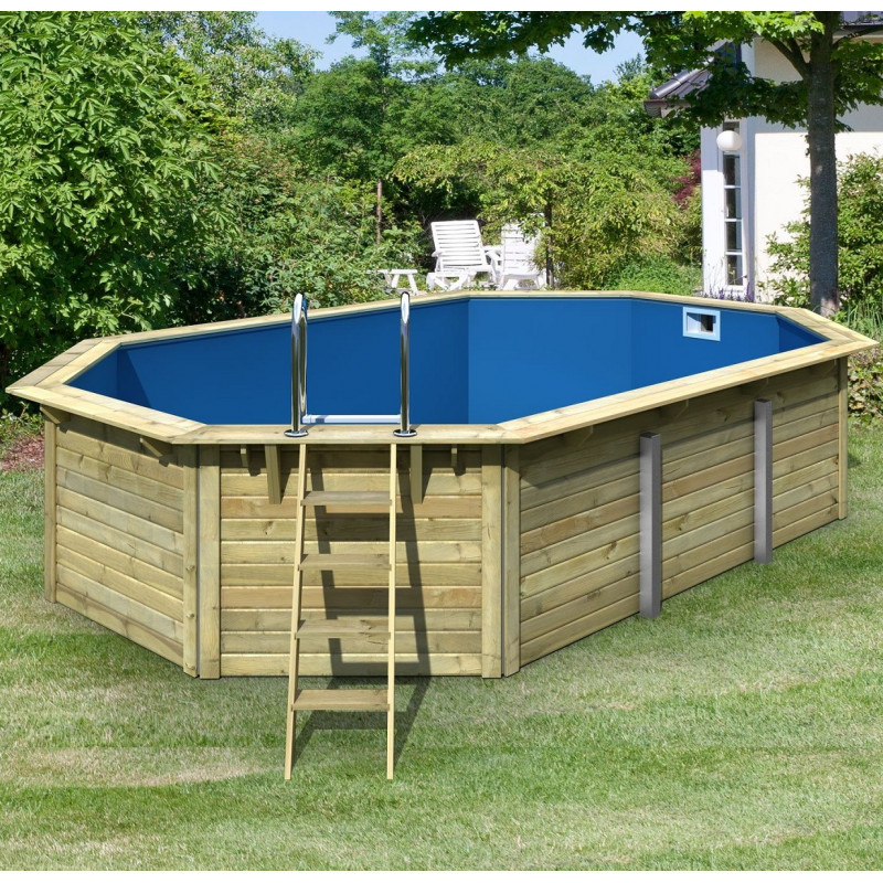 Piscine octogonale en bois Ø633xH111cm liner bleu Pool X4 - Karibu – Image 2