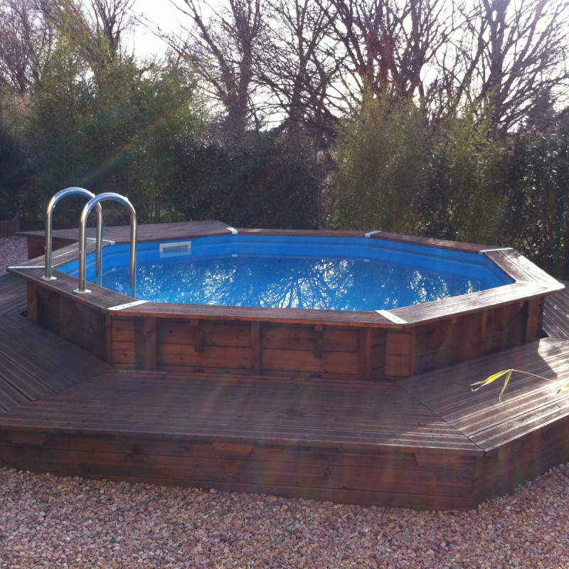 Piscine bois octogonale Diam 430cm OCEA toute équipée UBBINK Liner bleu – Image 2