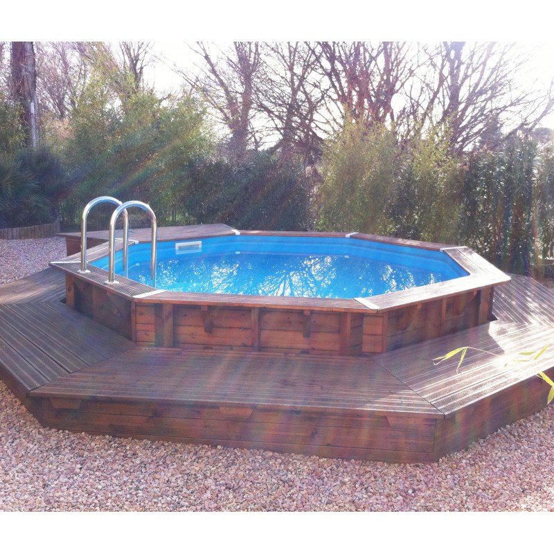 Piscine bois octogonale Diam 430cm OCEA toute équipée UBBINK Liner bleu – Image 3