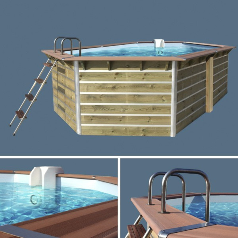 Piscine hexagonale démontable en bois Ø340xH111cm CEBU - Water'Clip – Image 3
