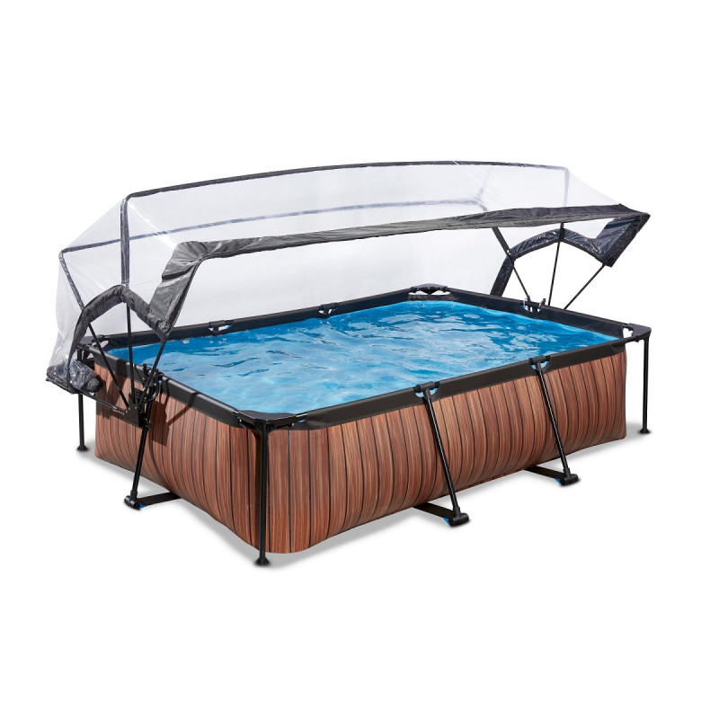 Piscine hors sol rectangulaire Wood 300x200x65cm avec pompe filtrante et dôme – Exit Toys – Image 3