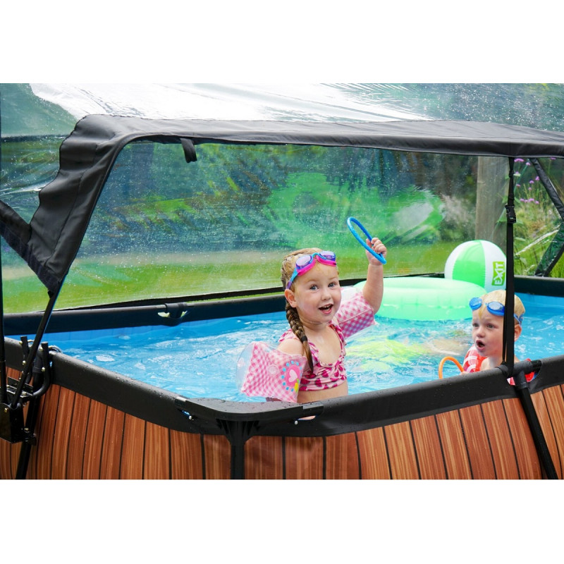 Piscine hors sol rectangulaire Wood 300x200x65cm avec pompe filtrante et dôme – Exit Toys – Image 8