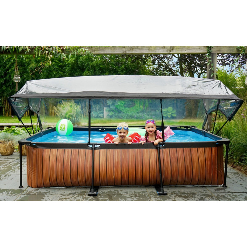Piscine hors sol rectangulaire Wood 300x200x65cm avec pompe filtrante et dôme – Exit Toys – Image 9