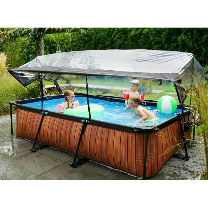 Piscine hors sol rectangulaire Wood 300x200x65cm avec pompe filtrante et dôme – Exit Toys